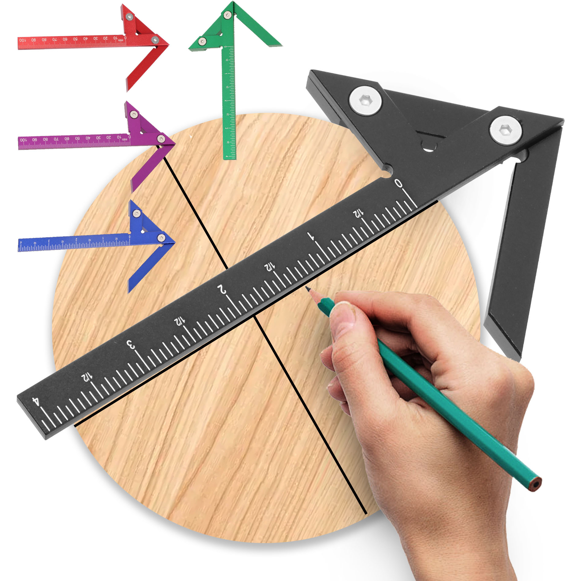 Workshop Measuring Tools - Center Finder Woodworking Square 45/90 Degree