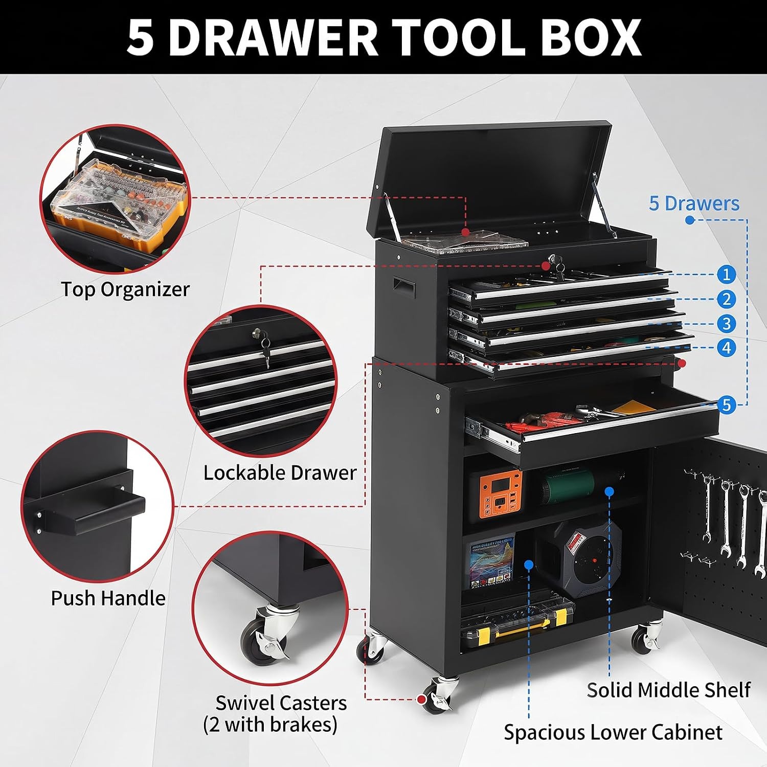 5 Drawer Rolling Tool Cabinet  - Workshop Tools Box recension och pris