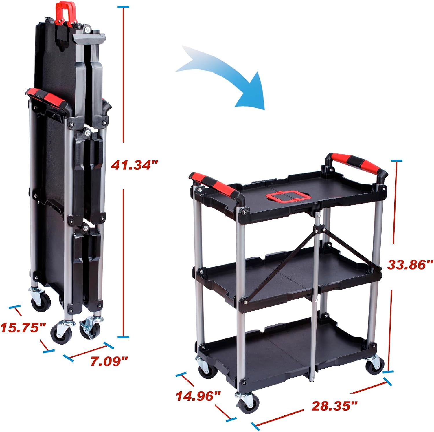 3-Shelf Foldable Rolling Utili - Workshop Tools Storage recension och pris